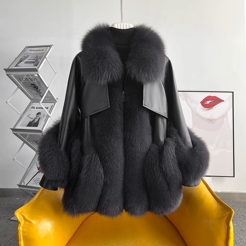 海宁2025冬季新款狐狸毛外套女皮毛一体皮衣真皮大衣皮草拼羽绒服
